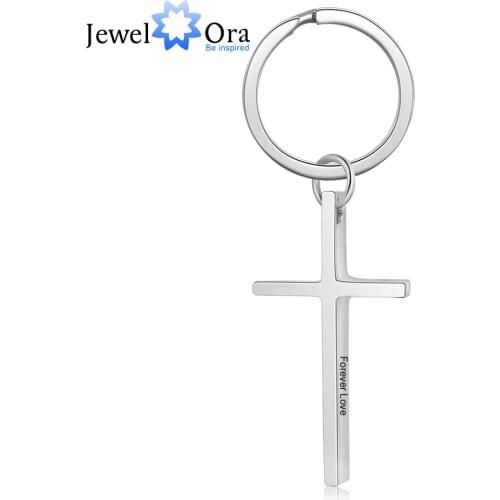 JewelOra Personalized Stainless Steel Cross Keychains for Men Customize Engraving Name Key Chain Women Accessories Jewelry