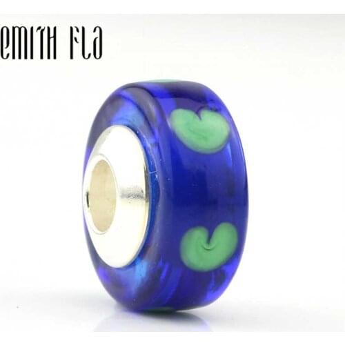 Emith Fla 925 Sterling Silver Large Hole Love Murano Beads Blue European Charm Beads Fit Brand Bracelet Beads Jewelry Gifts