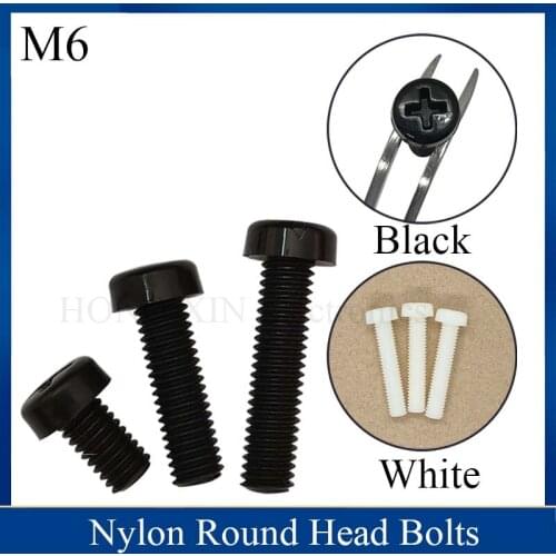 M6 Black&White Cross Recessed Pan Head Nylon Screws Plastic Phillips Screw Round Head M6*8/10/12/15/20/25/30