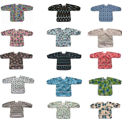 JUTESK’s Baby Bibs/Apron/Smock Long Sleeves Shirt With Pocket 1-3 years old Toddler, Waterproof and Washable (2 pieces)