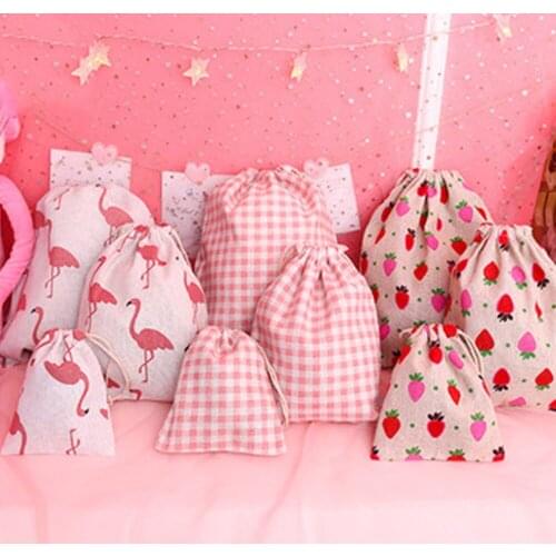 FlamingoHandmade Cotton Linen Storage Package Bag Drawstring Bag Small Coin Purse Travel Women Small Cloth Bag Gift Pouch