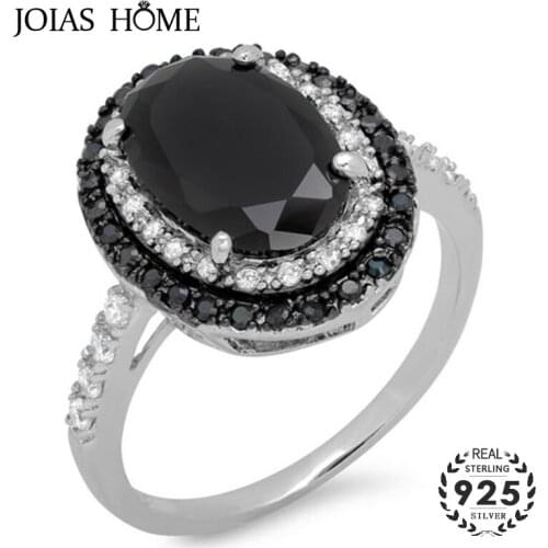 JoiasHome Classic Silver 925 Rings For Charm Lady With Black Round Gemstones Women Fine Jewelry Wedding Party Gifts Wholesale
