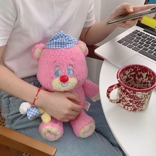 Korea Pink Bear PLush toy Anime Sleeping Wear Pajamas Hat Sleeping Moon Doll Toys For Girl High Quality Pink Teddy Bear toy