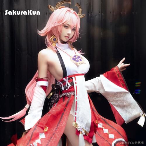 Game Genshin Impact Yae Cosplay Costume Yae Guuji Cosplay Costume Sexy Women Dress Outfits Halloween Necklace Full Set