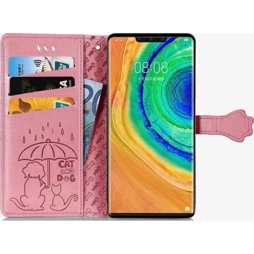 10Pcs Leather Wallet Flip Phone Cover Cartoon Dog and Cat Patten TPU Case for Huawei Mate 30 P30 P40 Nova 7 Honor 10 20 Lite Pro