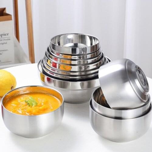 Stainless Steel Noodle Rice Soup Bowl Fruit Salad Baking Tools Double-Layer Kitchen Tableware Cooking Food Storage Containers