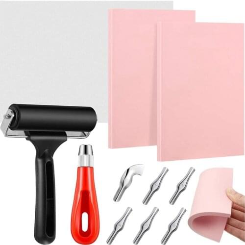 Rubber Stamp Making Kit,Block Printing Tool Kit,Linoleum Cutter with 6 Type Blades,Tracing Paper for Craft Stamp Carving