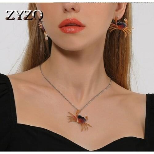 ZYZQ Gothic Crab Jewelry Set For Neutral Retro Cute Animal Necklace/Earrings Punk Hip Hop Street Party Wear Jewelry