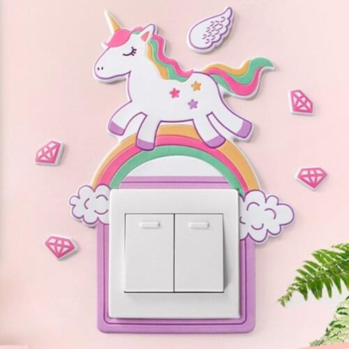 Animal Stickers Unicorn Flamingo Cartoon Room Decor 3D Wall Silicone On-off Switch Luminous Light Switch Outlet Wall Sticker
