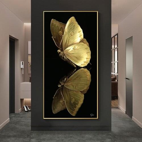 Canvas Painting Golden Butterfly Metal Statue Wall Art Abstract Animal Poster Print Wall Picture for Room Home Decor Cuadros
