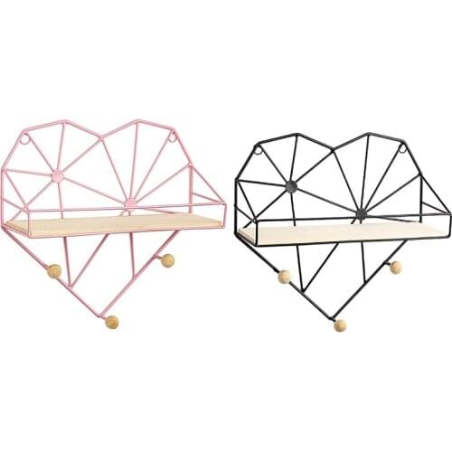 Wall-Hung Wooden Organizer Holder Heart-Shaped Decorative Hook Up Storage Shelves Organizer For Kitchen Bathroom Home