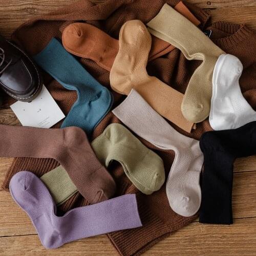 10 Pairs Woman Socks Autumn Winter Solid Color Socks Preepy Look Socks For Ladies Girls 95% Cotton Socks Basic Style Socks