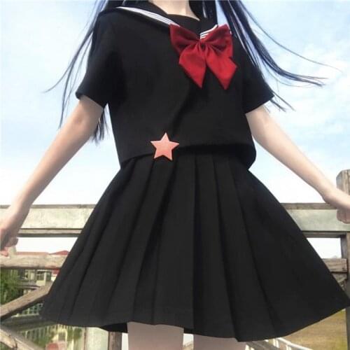 2021 New Summer Japanese Student Diablo Series Short-Sleeved Shirt JK Uniforms Sailor Pleated Skirt Set school girl uniform