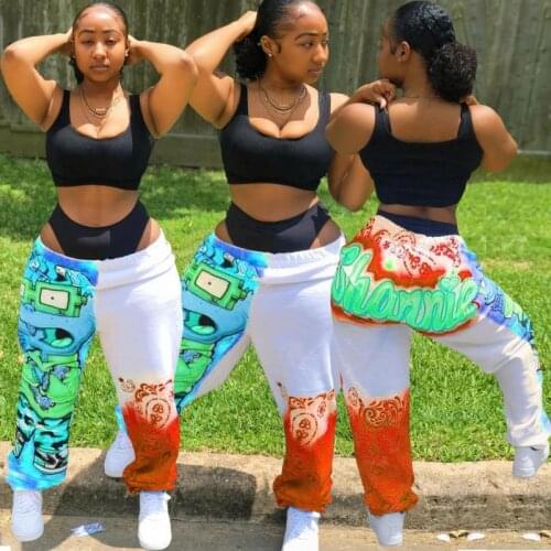New Product Ladies Pants Cartoon Tie-Dye Printing Color Block Casual Sports Harem Pants