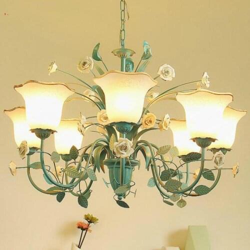 Pastorale Blue Chandelier lustre Crystal Led Hanging Lighting Nordic Retro Chandeliers For kitchen Bar Bedroom Dining life light