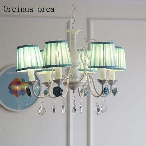 European style ceramic petal crystal pendant lamp Girl Bedroom Princess bedroom childrens room lamp Garden Rose Pendant lamp