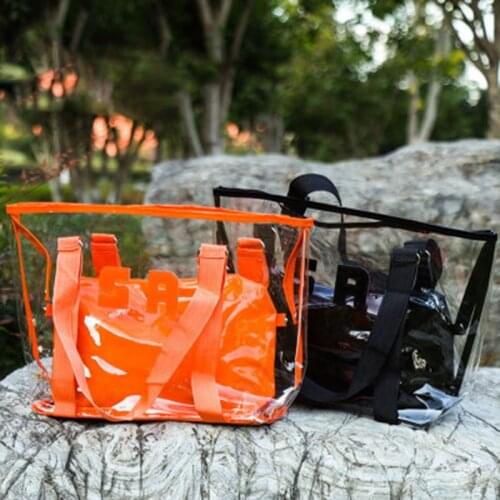 PVC Transparent Bag Large Capacity Waterproof Shopping Tote Bag Travel Daily Beach DL