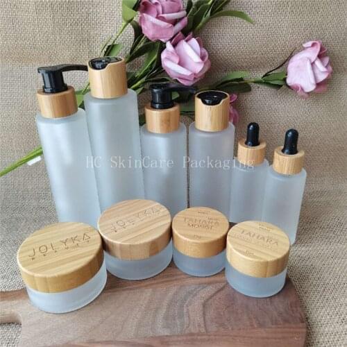 Empty Natural Bamboo Glass Lotion Bottle Dropper Cap Cosmetic Containers Jars Travel Eye Cream Body Hand Cream Pots