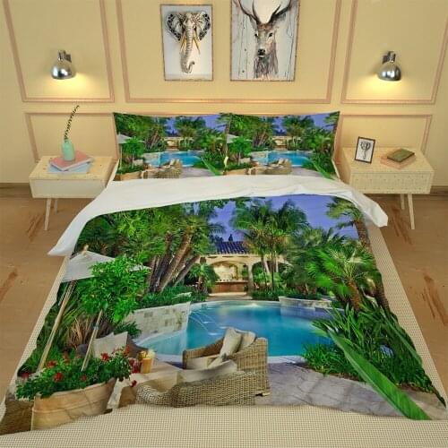 Luxury bedding sets green scenery balcony bedding set decorative pillow case 3d beddings