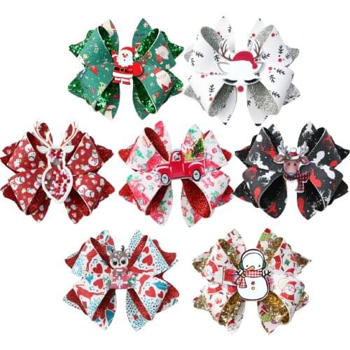 Christmas Halloween Series Bowknot Material Pack Resin with Double Side Leather DIY Sew Hair Bows Gift Decor Craft No Clip