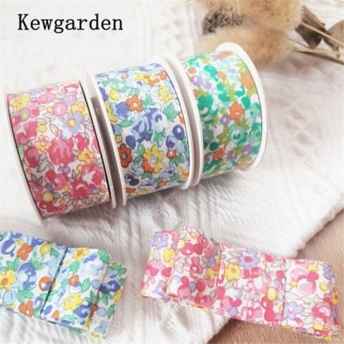 Kewgarden Printed Floral Layering Cloth Fabric Ribbons 1" 25mm DIY Hairbow Accessories Handmade Apparel Sewing Craft 11 Yards