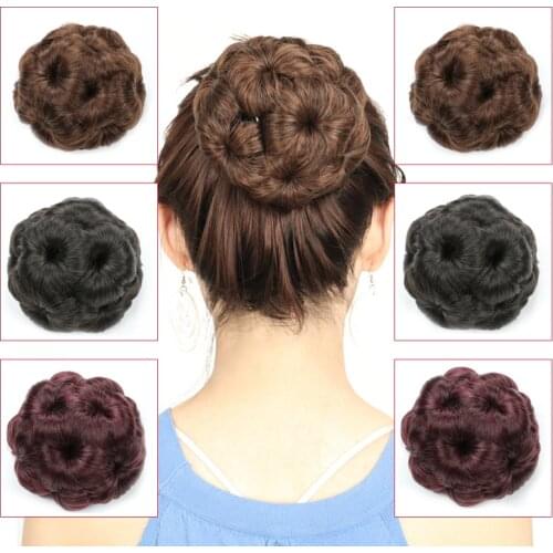 Synthetic curly Chignon Bun hairpiece for women 9 flowers roller Clip in fake hair accessories High-Temperature Fiber Headwear