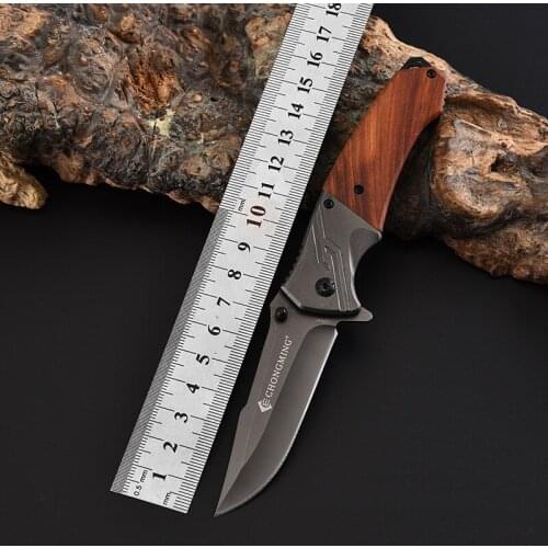 57HRC Folding Knife Outside Self-defense Folding Knife Portable Knife Wooden + Steel Knife Tactical Knifes