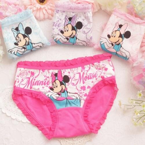 Girls Cartoon Briefs Cotton Underwear Minnie Mouse Printing Panties Kids Brief Panties Soft Underpants Cute Florals Boxers