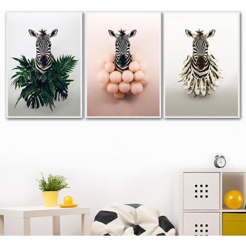 Creative Animal Zebra Balloon Plant Shoes Nordic Posters And Prints Wall Art Abstract Canvas Painting Pictures Kids Room Decor