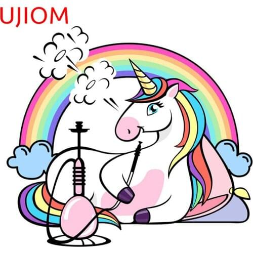 UJIOM Fantasy Animal Horse Unicorn with Hookah Room Decor Furniture Sticker Living Room Decoration Waterproof Wall Stickers