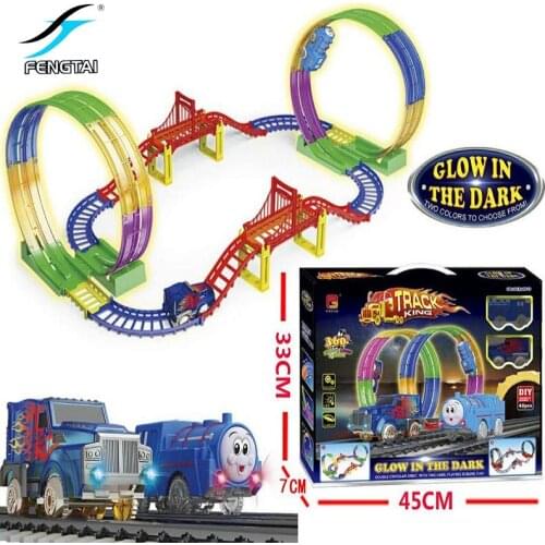 DIY magical building block track railway with LED flash light will glow in the dark childrens educational hands-on toy