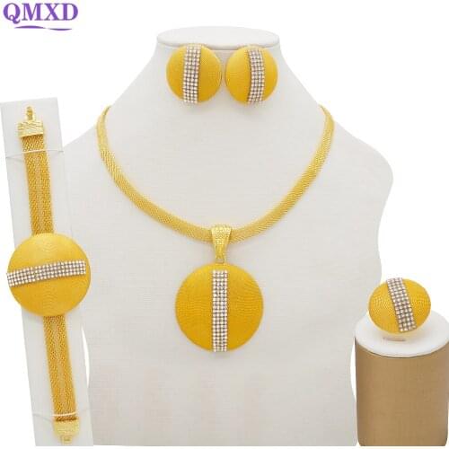 Gold Color Jewelry Sets for Women African Bridal Wedding Gifts Party Necklace Bracelet Earrings Ring Saudi Arabia Jewellery