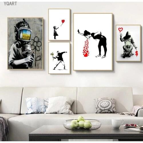 Funny Banksy Graffiti Modern Street Art Canvas Painting Posters And Prints Wall Pictures for Modern Home Living Room Decoration