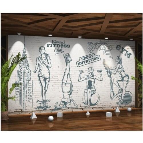 Custom mural 3d photo wallpaper Creative brick wall beauty fitness weightlifting gym home decor wallpaper for wall 3 d in rolls