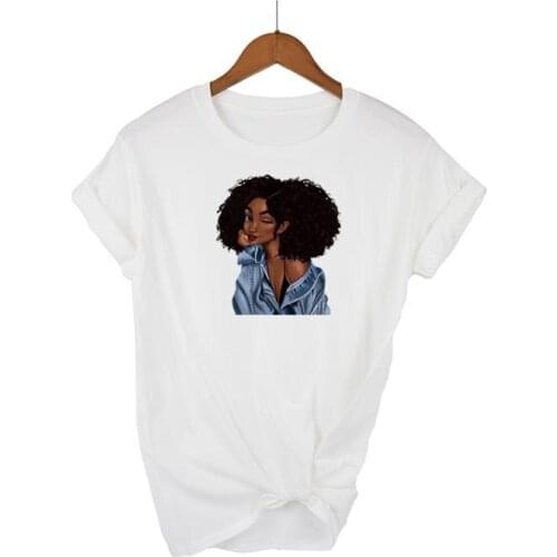 Harajuku Melanin Poppin Black Girl Magic T-shirt Funny Black Girl Print Korean Style Top Gothic Vintage Womens T-shirt Female