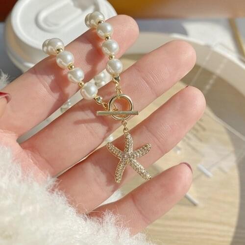 2021 New Fashion Brand Jewelry Elegant Crystal Starfish Pendant&necklaces for Women Pearl Charm Choker Necklaces