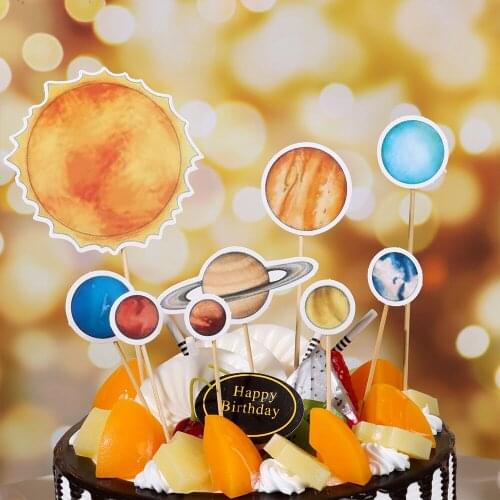 1Set Outer Space Cupcake Toppers Homemade Planet Cake Toppers Astronaut Solar System Cupcake Decorations for Boys Girls Birthday
