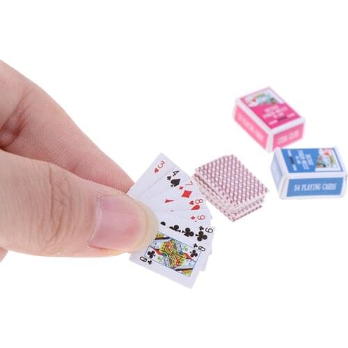 1 Set Mini 1/16 or 1/12 Scale Dollhouse Miniature Poker Card Pretend Play House Toy Accessories Random Color