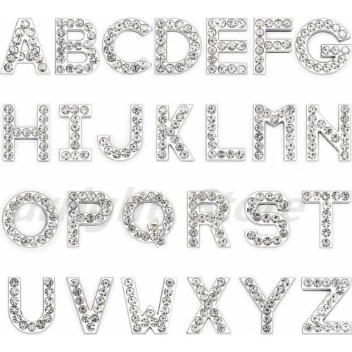 1pc A-Z English letter Alphabet rhinestone Internal Dia: 18mm Slide Letter charms Fit DIY key chain Bracelet Pet Collar