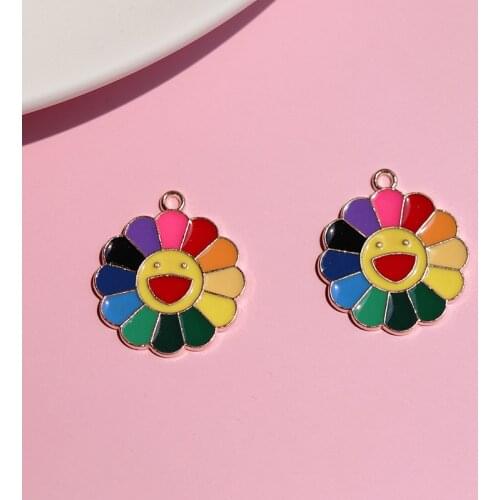10pcs/Lot Sunflower Smile 24.5*27.5mm Diy Design for Jewelry Making Earring Bracelet or Necklace Handmade Enamel Charms