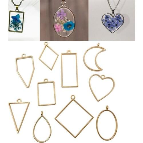 10Pcs Geometric Figure Charm Hollow Glue Blank Pendant Tray Bezel Charms DIY Bracelet Necklace Handmade Bezel Mold for Jewelry