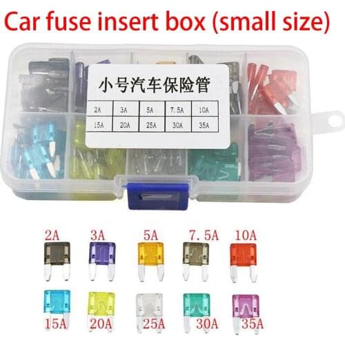100Pcs/Lot Assortment Auto Car Motorcycle SUV FUSES Kit (small size) 2A 3A 5A 7.5A 10A 15A 20A 25A 30A 35A+BoX