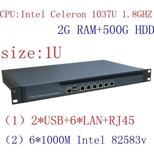 1037u Multi Gigabit Network Port Routing 1U High End Firewall Server with Intel PCI E 1000M 6*82583V 2G RAM 500G HDD