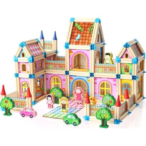 268pcs Wooden Building Blocks Diy Construction Wood House Castle Bricks Sets Children Educational Wooden Blocks Toys Kids Gifts