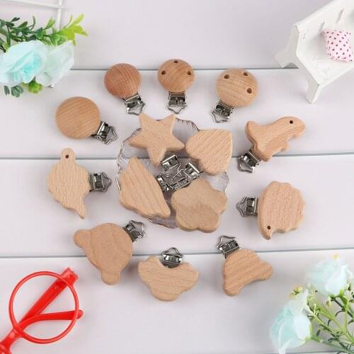 Kovict 50pcs Woode Pacifier Baby Accessories Beech Wooden Animal Pacifier Metal Clips Holder Heart Pacifier Wooden Baby Teether