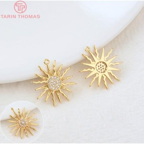4PCS 16x18MM Hole 1MM 24K Gold Color Brass and Zircon Sun Charms Pendants High Quality Diy Jewelry Findings Accessories