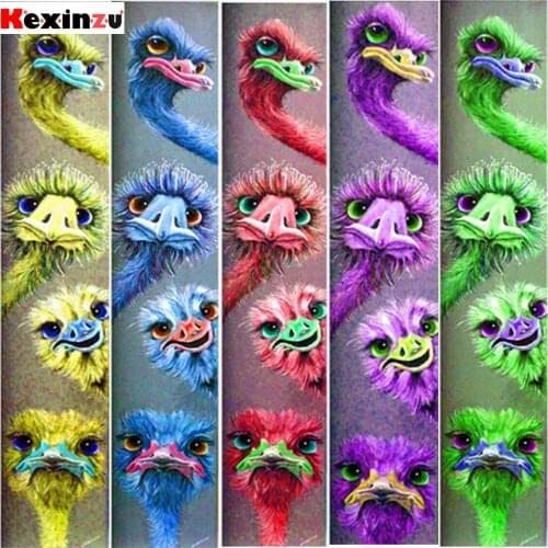 DIY Diamond Painting Full Square Round Stones Cross Stitch Colorful Ostrich 5D Diamant Embroidery Mosaic Kit Wall Painting