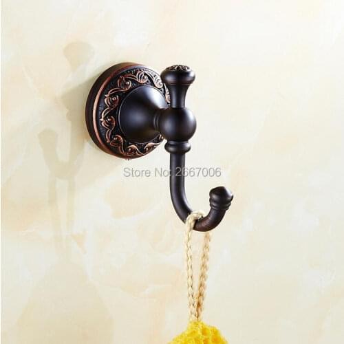 Free shipping New Classic Carved Wall Mounted Black Bronze Bath Hardwares Single Robe Hook Clothes Towel Hook Accessories ZR2107