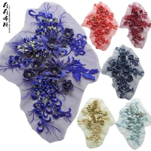 Chinese style large fashion embroidery 3D beading flowers patch for clothing decoration