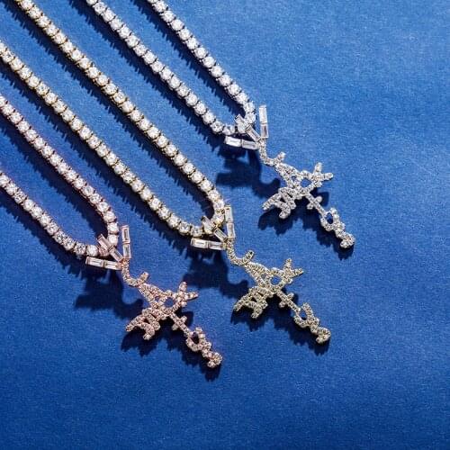 Hip Hop Cross Necklace Fashion Iced Out Cactus Jack Letters Pendant 3 Colors Bling Cubic Zircon Mens Jewelry